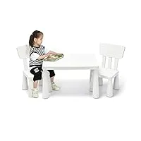 goplus table enfant avec chaise, table et 2 chaises enfant pour manger, jouer, Étudier, petite table pour enfants 1-7 ans, table blanc en plastique, charge 50kg