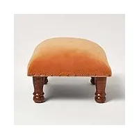 homescapes repose-pieds carré en velours, petit tabouret bas orange, pouf en bois 40x40x25 cm