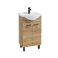 domodomo - armoire de salle de bain avec lavabo - 85 x 50 x 41 cm - meuble de salle de bain debout avec tiroir et meuble bas - laqué - ensemble élégant avec lavabo en céramique (chêne artisanal)