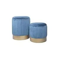 rebecca mobili lot de 2 poufs tabouret, pouf de rangement rond, bleu, velours mdf eponge, avec base en fer - dimensions hxlxp : 44 x 35 x 35 cm - art. re6835