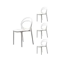 etnic art lot de 4 chaises élégantes design moderne et robustes, couleur blanche, idéales pour intérieur et extérieur, empilables en polypropylène et fibre de verre, pour salle à manger, bureau,