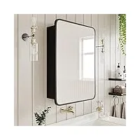 agdull armoire murale en bois de style vintage avec cadre en métal noir, miroir incurvé, armoire à pharmacie encastrée, armoire de rangement pour salle de bain, noir, 41 x 61 cm