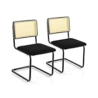 giantex lot de 2 chaises de salle à manger en rotin, chaises latérales tapissées avec dossier de canne en maille, chaises d'accent rembourrées pour la maison