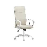 songmics fauteuil de bureau, chaise ergonomique, siège pivotant, assise rembourrée, réglable en hauteur et inclinable, capacité de charge 120 kg, beige cappuccino obn034k01
