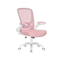 songmics chaise bureau ergonomique en toile, fauteuil, support lombaire rembourré, mécanisme à bascule, assise large de 53 cm, accoudoirs rabattables, rose bonbon obn037r01