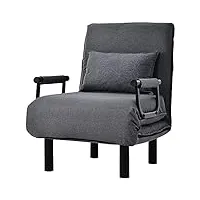sweiko canapé-lit ted 3 en 1 avec accoudoirs - fonction lit - dossier réglable - avec oreiller - jusqu'à 220 kg - fauteuil pliant - lit d'appoint - lit d'appoint - salon gris