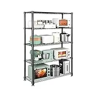 Étagère en fil métallique à 5 niveaux, étagère de rangement en métal intérieure/extérieure, unité d'étagères réglables, parfaite pour l'organisation de la buanderie de la cuisine du garde-manger (a 1