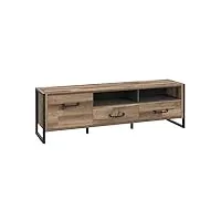 meuble tv 1 porte 2 tiroirs décor bois recyclé pieds et poignées métal noir - style industriel - collection apache