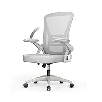 naspaluro chaise bureau avec accoudoir réglable, fauteuil ergonomique en maille respirante avec soutien lombaire, dossier inclinable et hauteur réglable, roulette pivotant à 360°, gris