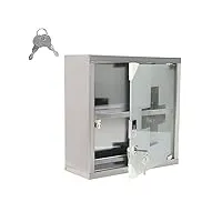 xmtech armoire à pharmacie verrouillable - armoire à pharmacie - en acier inoxydable - porte en verre avec serrure - 4 compartiments - 57,5 x 30 x 12 cm