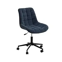 idimex chaise de bureau vasilo fauteil en velours côtelé bleu marine avec piétement en métal laqué noir