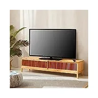 [en.casa] meuble tv au style scandinave banc télévision avec compartiment de rangement support télé avec portes coulissantes et passe-câbles bambou 160 x 40 x 38 cm naturel