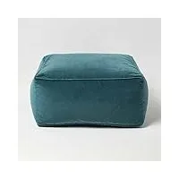 homescapes pouf carré en velours, pouf poire en tissu vert émeraude, 60x60x27 cm