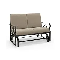 costway banc à bascule de jardin avec coussin, fauteuil à bascule en métal avec accoudoirs incurvés, chaise berçante ergonomique, pour jardin, cour, porche, terrasse