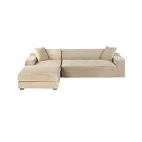 guyirt velours housse de canapé d'angle, 2 pièces extensibles housse canapé angle antidérapant housse de canapé en forme de l protecteur de meubles doux pour canapé d'angle -chameau-4+3 places