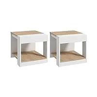 homcom lot de 2 tables d'appoint bout de canapé table de chevet en bois style rustique pour salon chambre à coucher 40 x 40 x 45 cm blanc et naturel