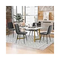 dolamaní ensemble de table à manger avec 4 chaises, chaise de cuisine rembourrée en velours avec dossier, table à manger rectangulaire en marbre gris