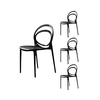 lot de 4 chaises très élégantes et robustes au design moderne. couleur noire. parfait pour l'intérieur et l'extérieur, empilables. en polypropylène et fibre de verre. pour salle à manger, bureau,