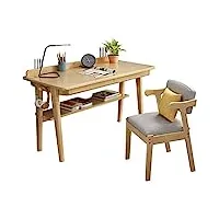 zumaha table pour enfants ensemble de bureau et chaise pour enfants en bois massif, table d'écriture avec fente pour crochets à double face, chaise avec housse en coton et lin humanisé