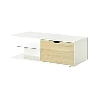 homcom table basse rectangulaire design tiroirs étagères niche verre trempé plateau blanc aspect chêne clair 106 x 58 x 39 cm blanc
