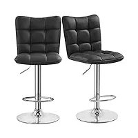 yaheetech lot de 2 tabourets de bar en similicuir réglables en hauteur chaises de bar assise pivotante à 360° tabourets de cuisine pour bar salle à manger comptoir 50 × 43,5 × 92,5 cm 2/noir
