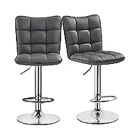 yaheetech lot de 2 tabourets de bar en similicuir réglables en hauteur chaises de bar assise pivotante à 360° tabourets de cuisine pour bar salle à manger comptoir 50 × 43,5 × 92,5 cm 2/gris