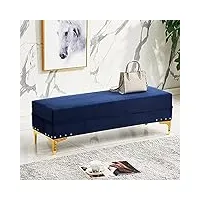 kayef banc de rangement luxueux, repose-pieds rembourré en velours avec rangement, tabouret à langer moderne pour entrée de salon, bleu marine 80 x 40 x 40 cm (31 x 16 x 16 pouces), (x2gpq
