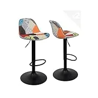 kayelles tabourets de bar cuisine design sig - lot de 2 chaises de bar réglable (patchwork)