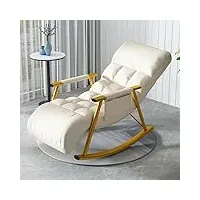 fauteuil à bascule d'intérieur, lin avec pochette latérale, chaise longue réglable pour appartement/salon/chambre à coucher/balcon/cour (color : white)