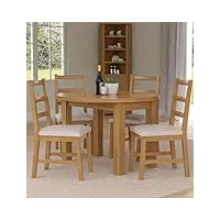 hallowood furniture waverly oak lot de 4 petites tables de salle à manger et chaises rondes en chêne clair avec assise en tissu beige