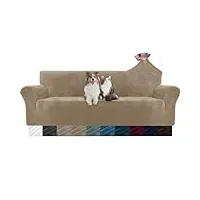 ystellaa housse de canapé en velours 4 places, universelle sofa cover avec accoudoirs, protection canapé chat chiens griffures, housse pour canapé extensible housse de canape, camel