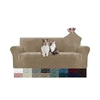 ystellaa housse de canapé en velours, housse canape 3 places, sofa cover extensible, universelle housse pour canapé avec accoudoirs, protection canape chat chiens griffures, camel