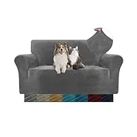 ystellaa housse de canapé en velours 2 places, universelle sofa cover avec accoudoirs, protection canapé chat chiens griffures, housse pour canapé extensible housse de canape, gris