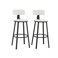 vasagle tabouret bar industriel, lot de 2, chaises bar cuisine, avec dossier, cadre en acier, siège de 73 cm de haut, montage facile, style industriel, blanc rustique et noir lbc026b73v1