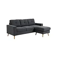 homcom canapé d'angle canapé droit 3 places et pouf modulable avec accoudoirs et grand confort - design scandinave 193 x 136 x 85 cm gris anthracite