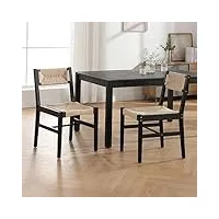 wahson chaises de salle a manger en bois, lot de 2 chaises de salle à manger rétro en bois massif chaise en bois assise en paille, chaise en rotin pour salon et salle à manger, noir