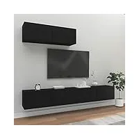 zeyuan ensemble de meubles tv 3 pcs noir bois d'ingénierie,meuble tv,table basse salon meuble tv,table basse led couleurs