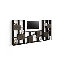 mobili fiver, mur tv iacopo, noyer américain avec portes, 321 cmx28 cmx160.8 cm, meuble tv design pour tv jusqu'à 65'' tv, made in italy