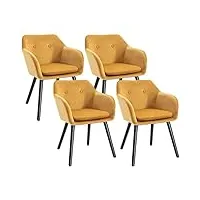 homcom chaises de salle à manger chaises de visiteur scandinave - lot de 4 - pieds effilés bois noir - velours jaune moutarde