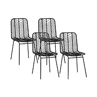 homcom lot de 4 chaises de salle à manger design bohème en résine tressée imitation rotin et piètement métal - 44 x 58 x 85 cm - noir