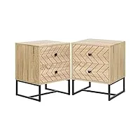 homcom lot de 2 tables de chevet table de nuit style graphique 48l x 39,5l x 60h cm tiroirs métal noir bois clair
