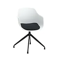 chaise de salle à manger pivotante irida, fauteuil de bureau design, en plastique blanc et piètement en métal noir