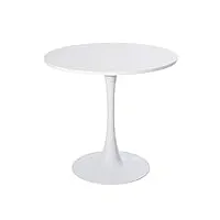meuble cosy table salle à manger ronde scandinave 2-4 personnes pour salon cuisine, en bois d'ingénierie et métal, blanc, 80x80x73cm