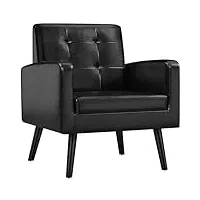 yaheetech fauteuil de salon chaise de salon moderne en similicuir fauteuil d'appoint avec dossier capitonné pieds en bois chaise d'appoint à assise profonde pour salon chambre bureau noir