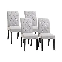 homcom lot de 4 chaises de salle à manger chaise de cuicine grand confort pieds en bois lin 47 x 55 x 100 cm