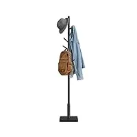 vasagle portemanteau, portant à vêtements en bois, support sur pieds avec 8 crochets, 3 hauteurs, pour manteaux, chapeaux, sacs, pour entrée, couloir, bois d'hévéa, noir d'encre rcr010b01