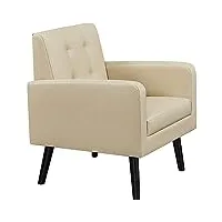 yaheetech chaise moderne en similicuir fauteuil avec dossier capitonné pieds en bois chaise d'appoint à assise profonde pour salon chambre bureau noir