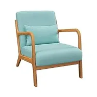 homcom fauteuil de salon avec cadre en bois massif fauteuil lounge - assise profonde - accoudoirs - aspect velours bleu