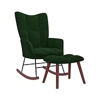 vidaxl chaise à bascule avec repose-pied fauteuil de relaxation avec tabouret siège de détente salon maison intérieur vert foncé velours