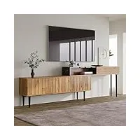 azkoeesy meuble tv bas 200 cm avec espace de rangement, longueur réglable de 129 cm à 200 cm, avec bord en pvc et pieds en métal